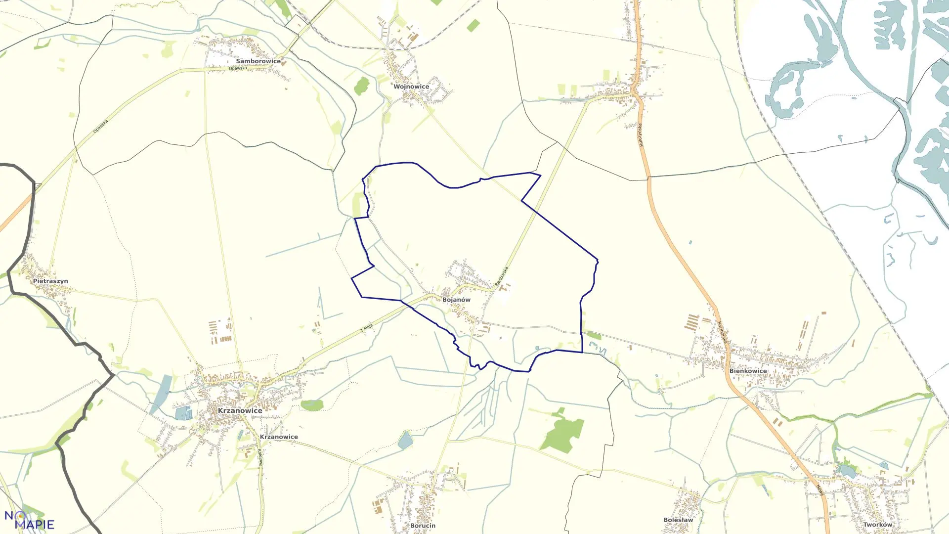 Mapa obrębu BOJANÓW w gminie Krzanowice