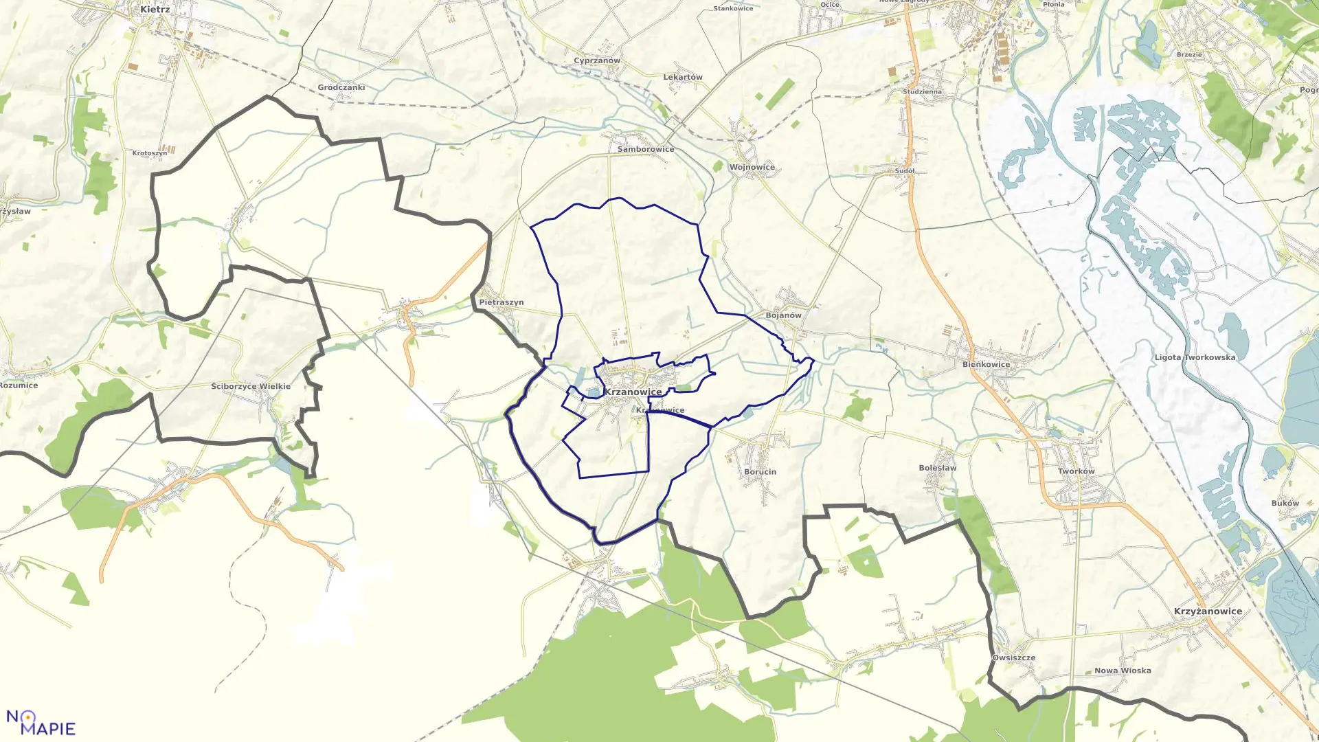 Mapa obrębu KRZANOWICE w gminie Krzanowice
