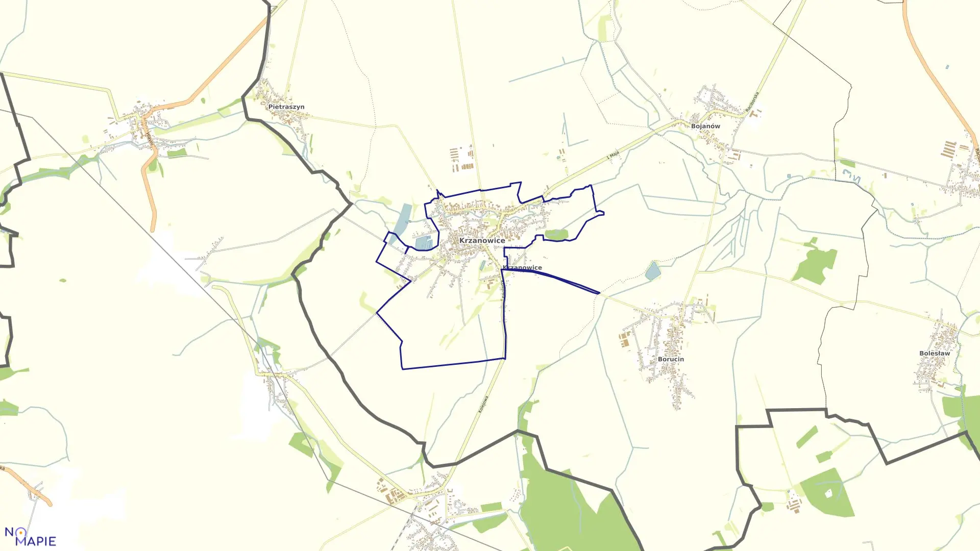 Mapa obrębu KRZANOWICE MIASTO w gminie Krzanowice