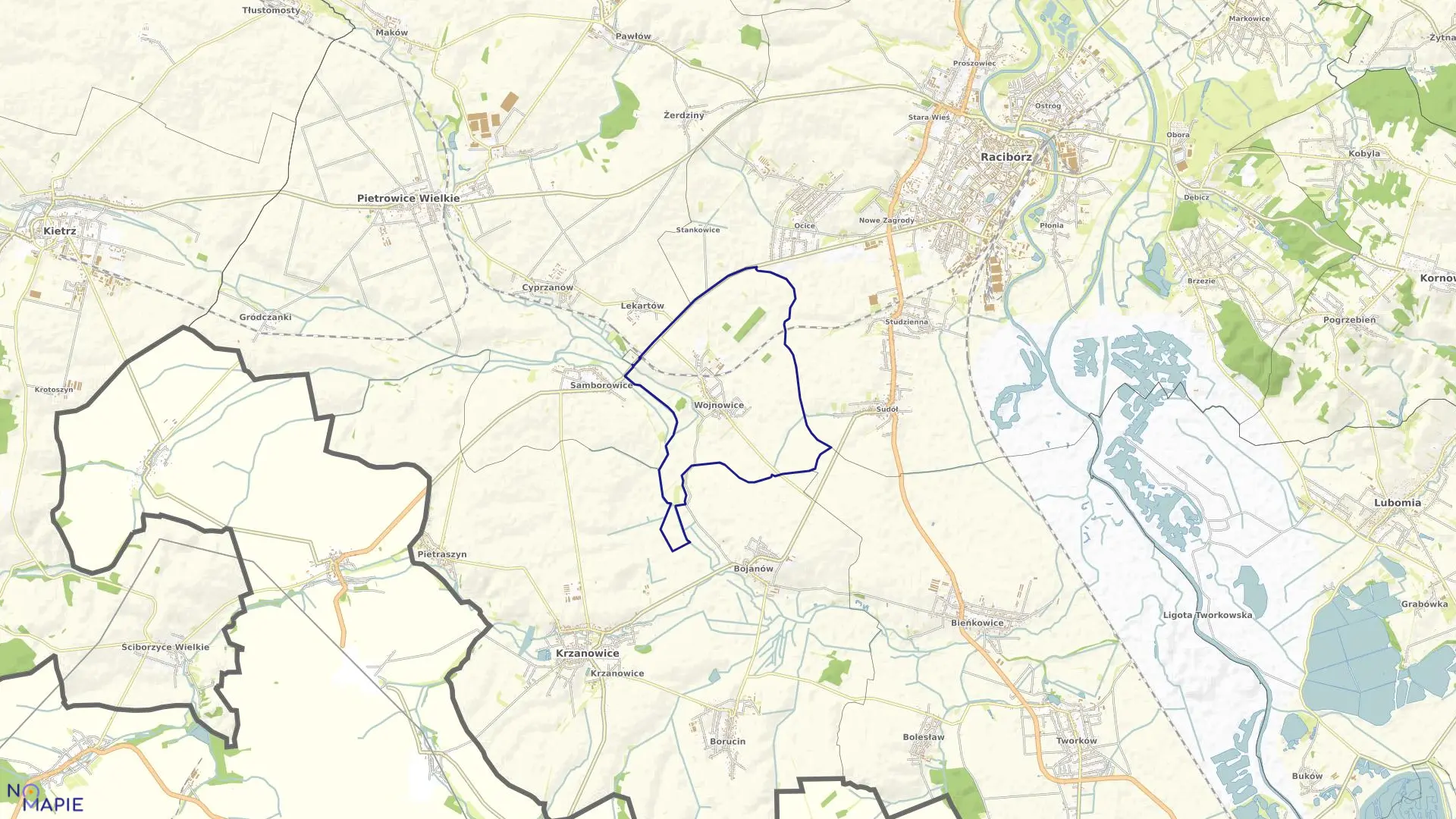 Mapa obrębu WOJNOWICE w gminie Krzanowice